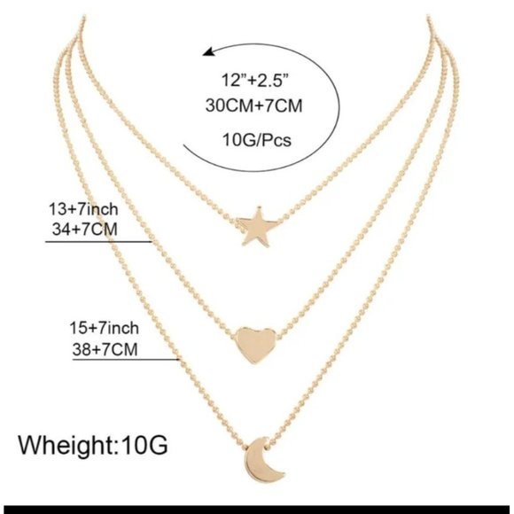 NEW Boho Dainty Moon Heart Star Gold Layered Chain Necklace A0107 - Picture 8 of 11